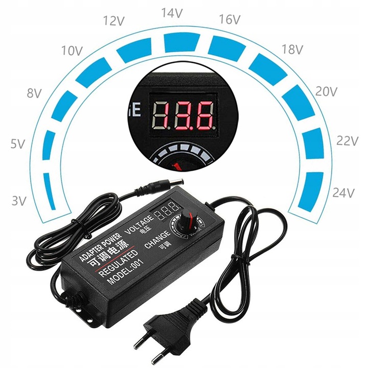 Zasilacz uniwersalny regulowany DC 3-24V 3A Potencjometr AC 100-240V