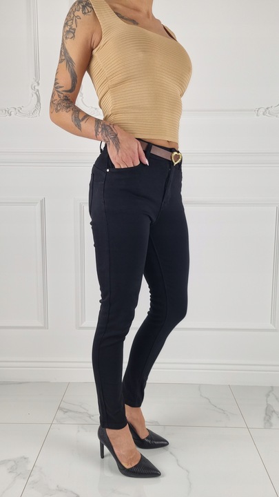 M.SARA SPODNIE JEANSOWE DAMSKIE WYSOKI STAN DUŻE ROZMIARY PASEK GRATIS