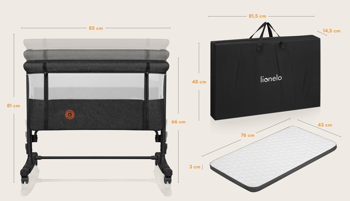 Łóżeczko dostawne dziecięce + kojec Lionelo Aurora + Otulacz bambusowy