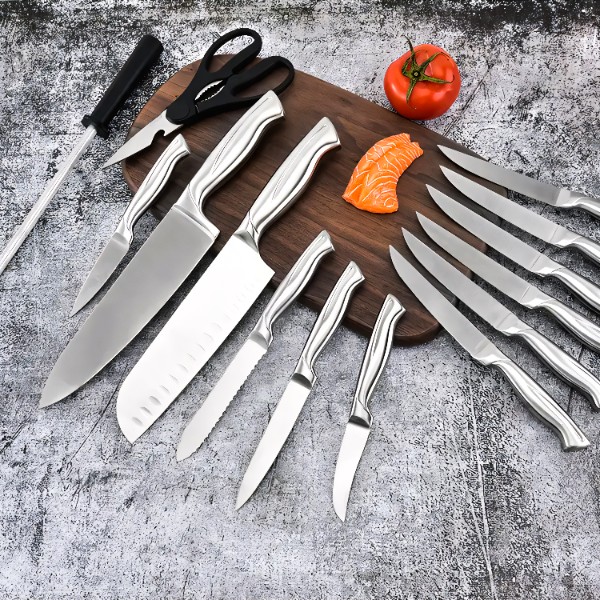 ZESTAW KOMPLET 16 NOŻY KUCHENNYCH STALOWYCH OSTRE W BLOKU STOJAK +