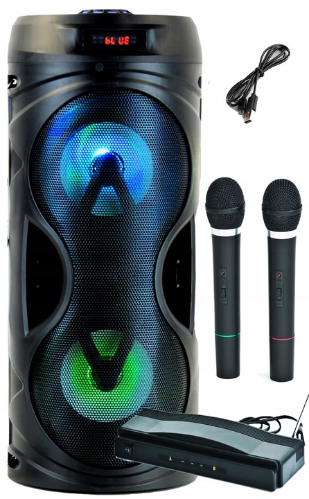 PRZENOŚNA KOLUMNA GŁOŚNIK KARAOKE BLUETOOTH +2 MIKROFONY BEZPRZEWODOWE