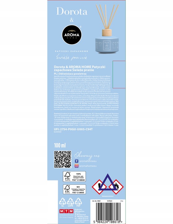 Patyczki zapachowe Świeże pranie - 100 ml - Aroma Home & Dorota Szelągowska