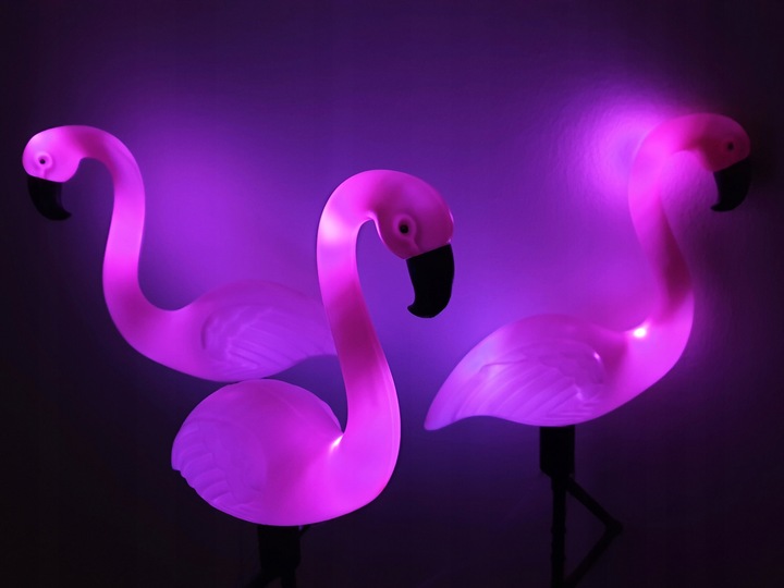 FLAMINGI SOLARNE LAMPKI OGRODOWE LED ZESTAW 3 SZT WBIJANE LAMPY