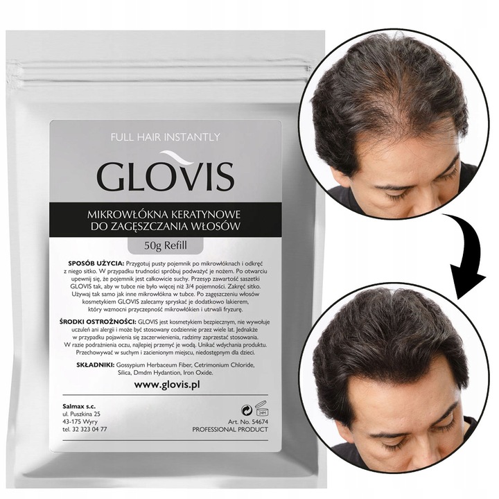 Włókna GLOVIS 50g Eko-Saszetka Mikrowłókna Zagęszczanie Rzadkich