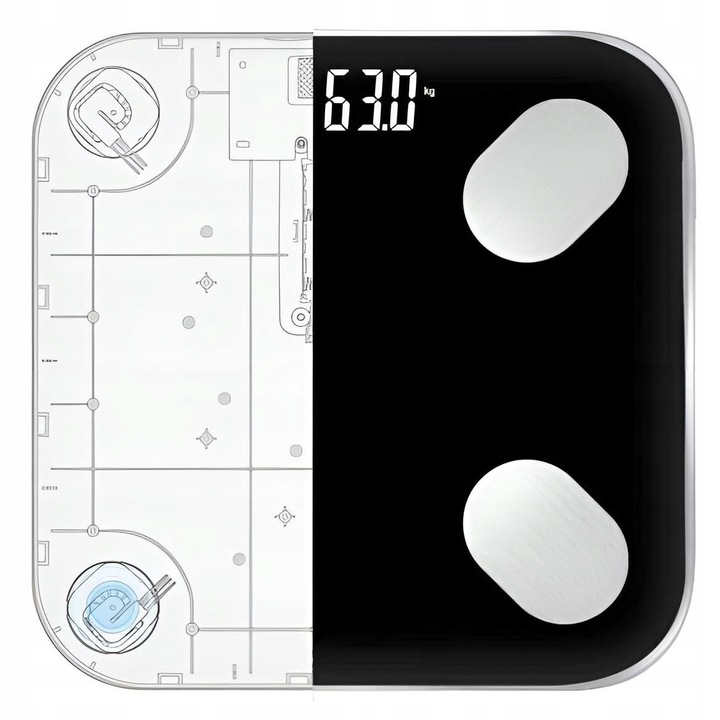 WAGA ŁAZIENKOWA BLUETOOTH SMART 25w1 180Kg ANALITYCZNA INTELIGENTNA