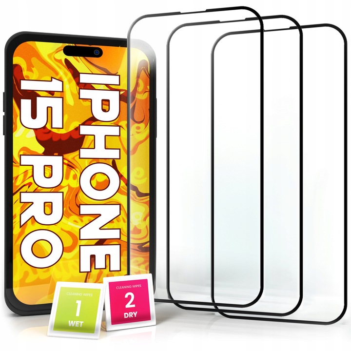 3-pak SZKŁO HARTOWANE DO iPhone 15 PRO na cały ekran 9H ochronne 5D
