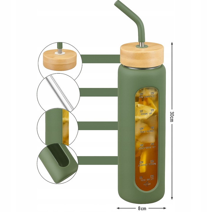 Szklana butelka na wodę z motywacją miarką z 2 słomkami bidon z ustnikiem