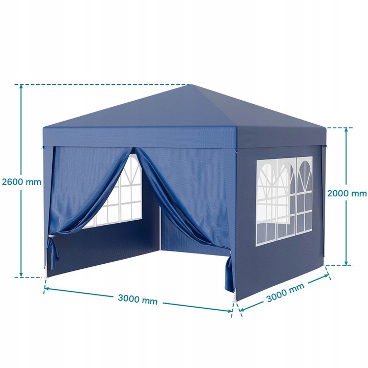 PAWILON OGRODOWY NAMIOT HANDLOWY 3x3 m + 4 ŚCIANY BOCZNE OKNA ZAMEK