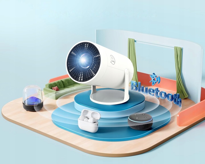 PROJEKTOR ANDROID 4K MINI PRZENOŚNY RZUTNIK WIFI SMART TV OBROTOWY LED FHD