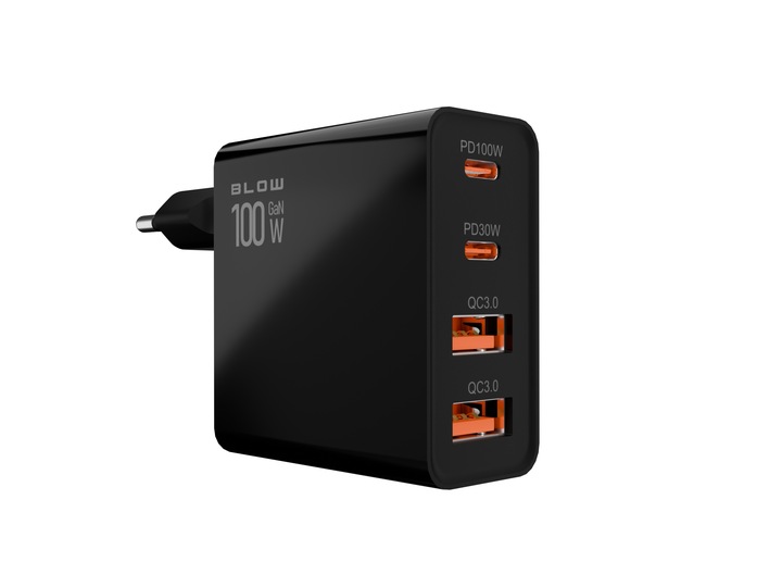 SZYBKA ŁADOWARKA SIECIOWA GaN 100W 2x USB 2x USB-C QC 3.0 + PD UNIWERSALNA