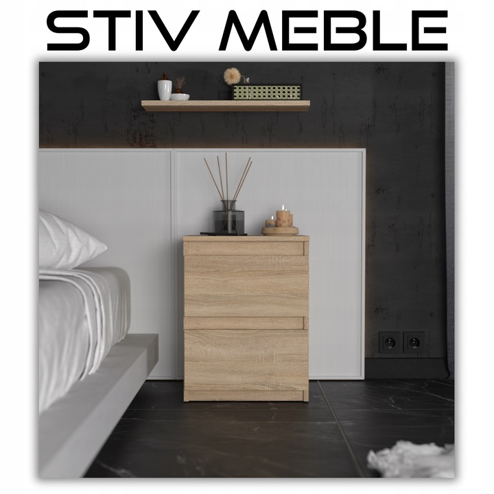 SZAFKA NOCNA DĄB SONOMA 40 CM 2 SZUFLADY DUŻY STOLIK NOCNY NAKASTLIK