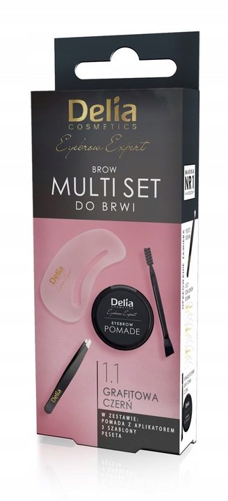 DELIA Multi Set do brwiL pomada 1.1 GRAFITOWA, szablony i pęsetka