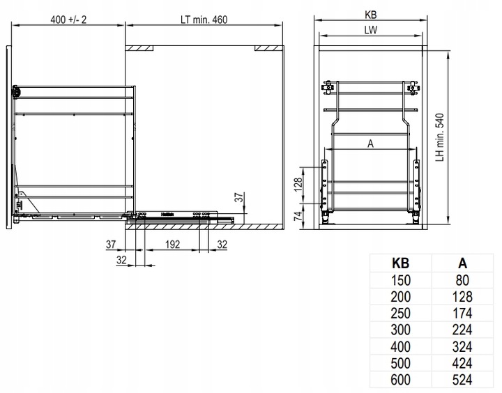 Kosz cargo wysuwany Multi Variant 250 prowadnice dolne cichy domyk