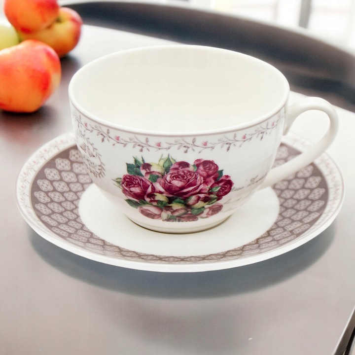 KOMPLET filiżanek 270ml ze spodkiem 2+2 BELLA FIORE zestaw kawowy