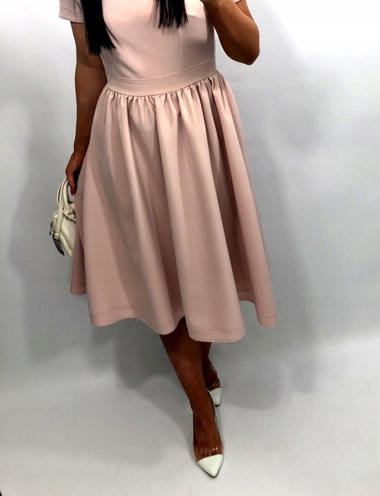 Sukienki Damskie Komunię Chrzciny Wesele Sukienka Elegancka Midi Błękit S