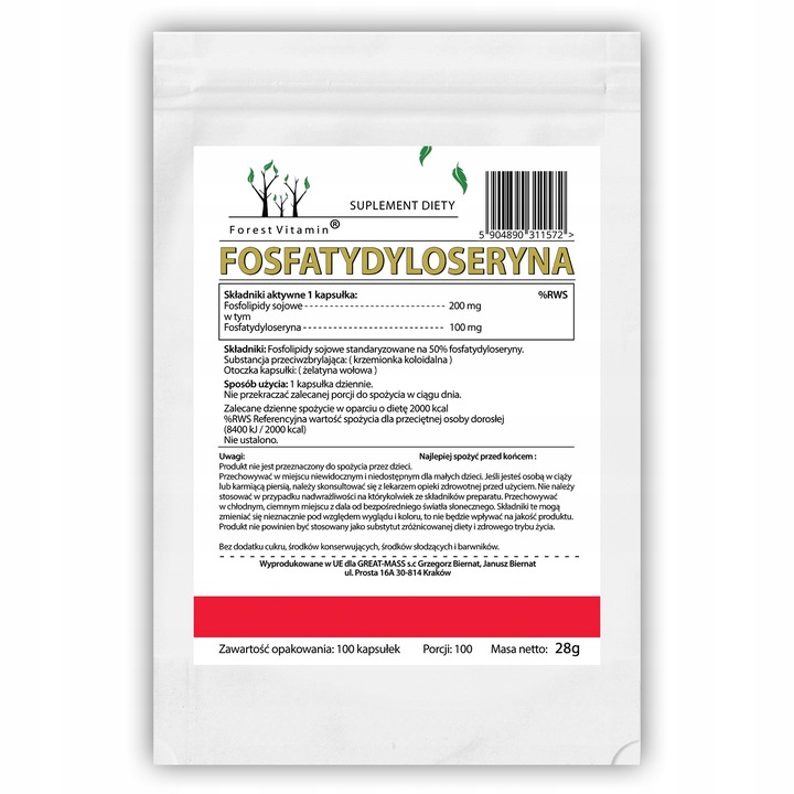 Fosfatydyloseryna 100mg 100kaps PAMIĘĆ NAUKA KONCENTRACJA NOOTROPIK
