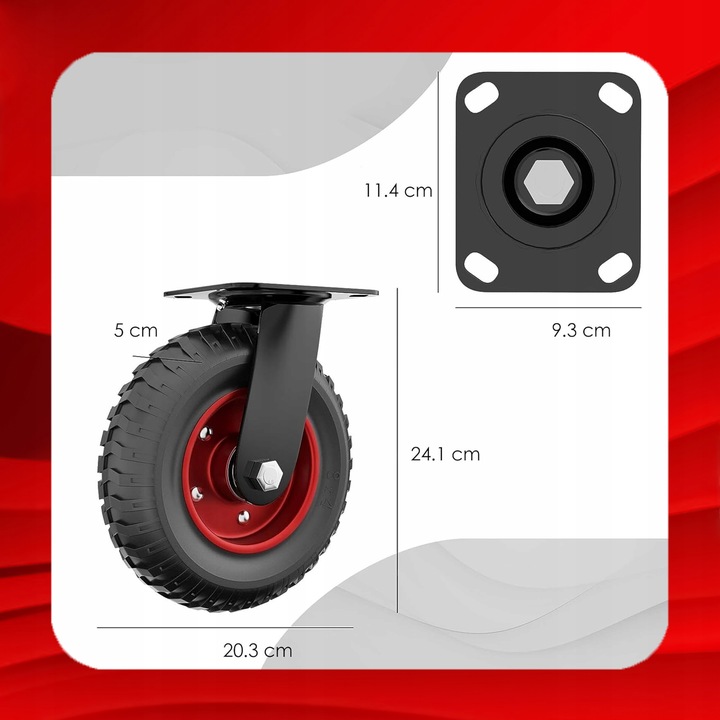 KÓŁKO OBROTOWE DO WÓZKA 200 mm DO 235 KG KOŁO JEZDNE GUMOWE BEZDĘTKOWE