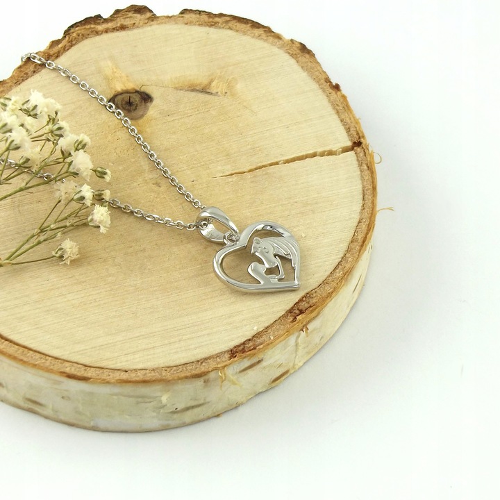 Naszyjnik Srebrny Zawieszka i Łańcuszek Serce Serduszko Koń i Dziewczyna