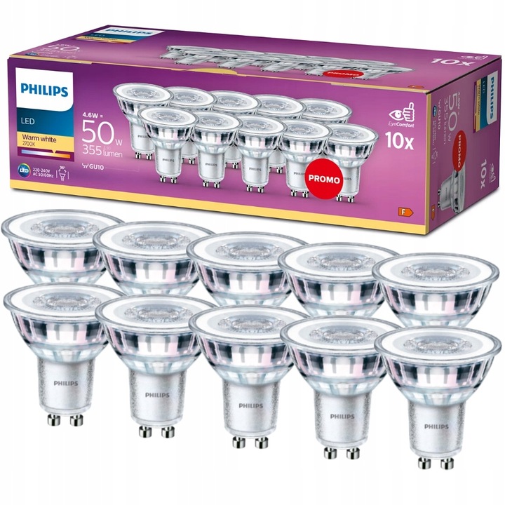10x Żarówka LED GU10 4,6W = 50W 355lm 2700K Ciepła Biała 36° PHILIPS