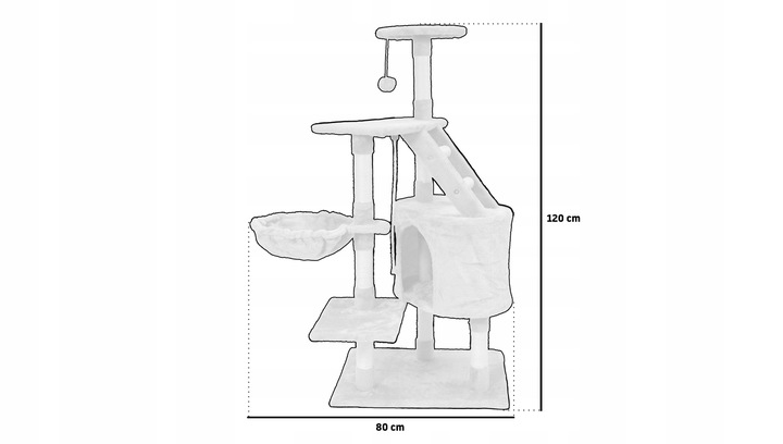 DRAPAK DLA KOTA WIEŻA LEGOWISKO DOMEK Z ZABAWKAMI BEŻOWY DUŻY XXL 120 cm