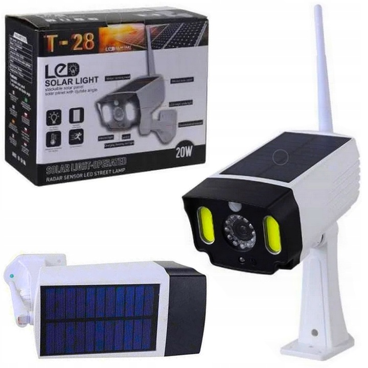 LAMPA SOLARNA ATRAPA KAMERY 2W1 CZUJNIK RUCHU 20W