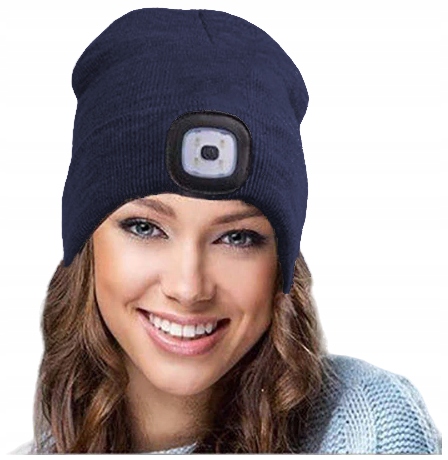 Czapka Zimowa Ocieplana z Latarką Lampką LED Ładowanie USB 4Tryby Świecenia