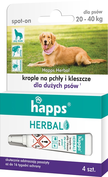 Krople na pasożyty pchły i kleszcze dla dużych psów (20-40kg) Happs 4x 4ml