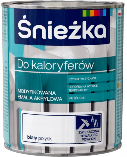 ŚNIEŻKA EMALIA AKRYLOWA FARBA DO KALORYFERÓW GRZEJNIKÓW BIAŁA 750ml