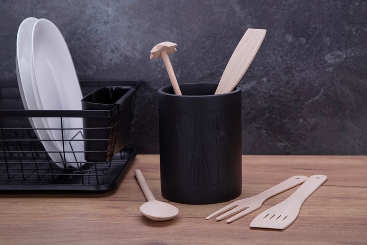 Pojemnik na przybory i akcesoria kuchenne SANDY czarny kamienny