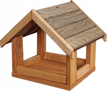 Duży drewniany karmnik dla ptaków brązowy dach dwuspadowy PROMOCJA