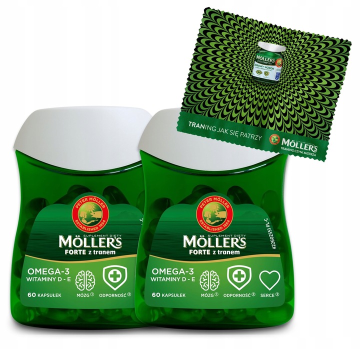 2x Möller’s Forte 60 kaps. TRAN odporność OMEGA-3 mózg serce WIT. D3 i E