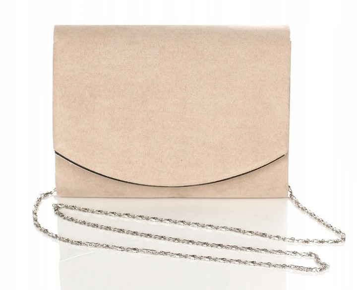 Efektowna Beżowa Kopertówka na łańcuszku Zamsz
