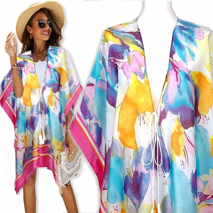 PAREO SUKIENKA PLAŻOWA JEDWAB chusta BOHO KOLORY