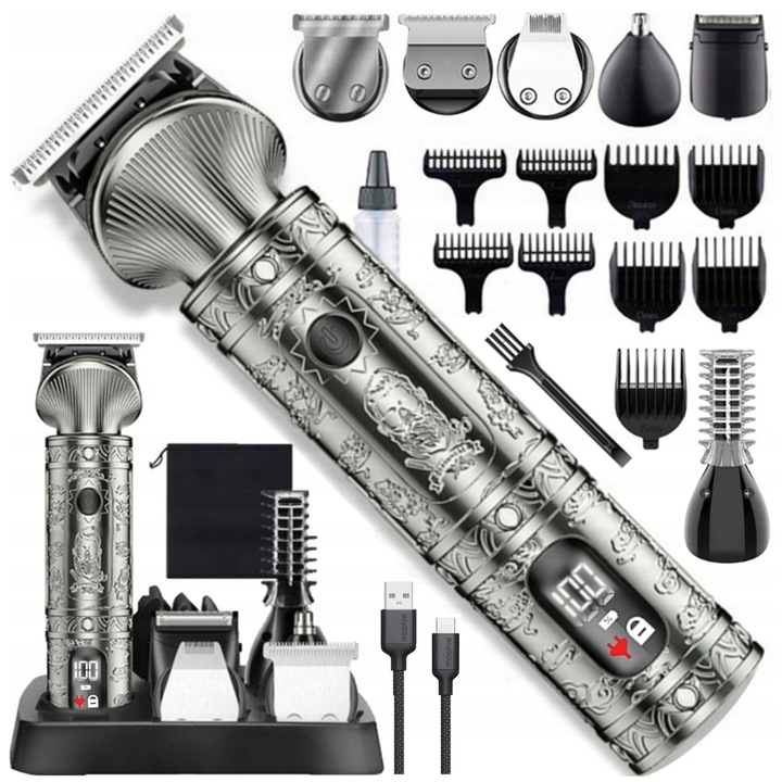 WIELOFUNKCYJNY TRYMER GOLARKA MASZYNKA DO STRZYŻENIA LCD XXL USB 16W1