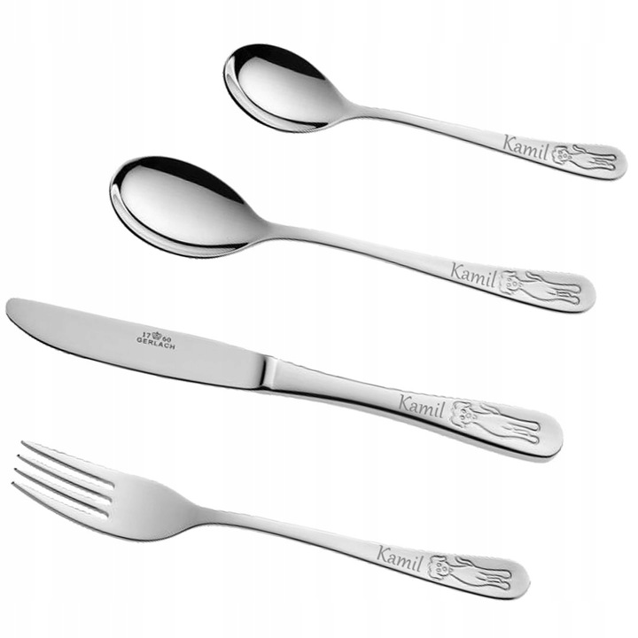 Sztućce dla Dzieci grawerowane Gerlach PREZENT Chrzest Roczek Urodziny