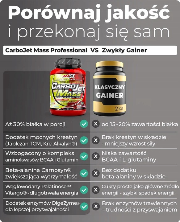 ODŻYWKA NA SIŁE I MASĘ 8 w 1 - Gainer z dodatkiem białka, kreatyny,