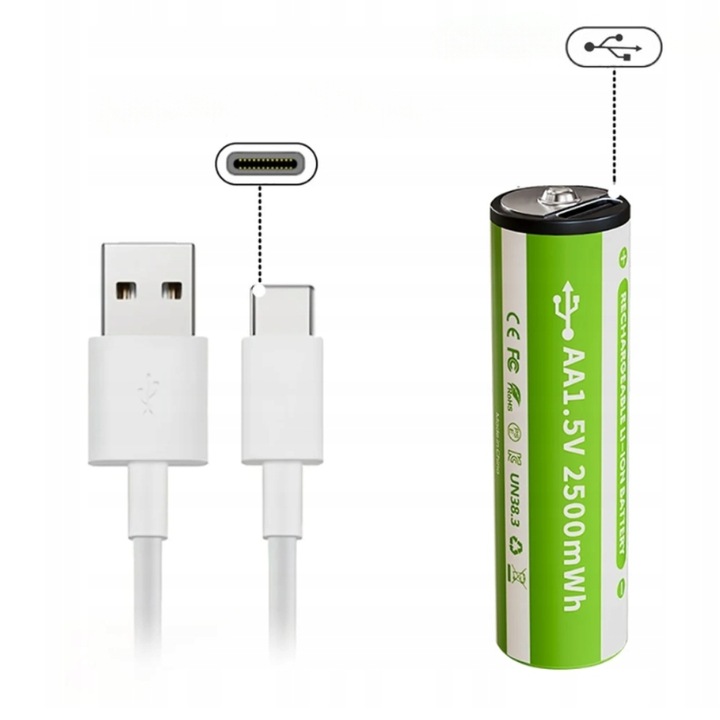 AKUMULATOR BATERIA LITOWO-JONOWA 1,5V AA Z KABLEM USB BATERIE PALUSZKI