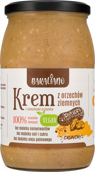 MASŁO ORZECHOWE PASTA 900ml PENAUT BUTTER 100% BEZ SOLI i CUKRU - CRUNCHY!