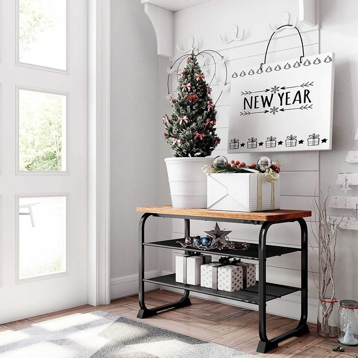 Szafka na Buty Półka Regał Metalowy z Siedziskiem Industrialny Na