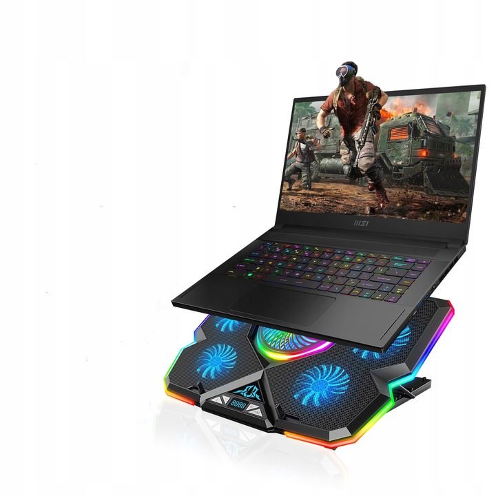 PODSTAWKA PODKŁADKA CHŁODZĄCA POD LAPTOPA PODŚWIETLANA + UCHWYT NA TELEFON