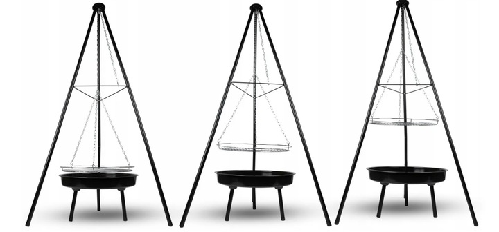 GRILL OGRODOWY WISZĄCY PALENISKO TRÓJNÓG DUŻY 50CM RUSZT + MATY WĘGLOWY