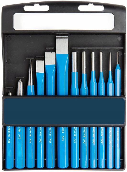 ZESTAW PUNKTAKÓW, PRZECINAKÓW I WYBIJAKÓW 12 ELEMENTÓW STAL CrV