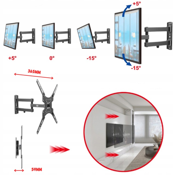 UCHWYT DO TELEWIZORA OBROTOWY UCHWYT SCIENNY WIESZAK DO TV 13-60 CALI VESA