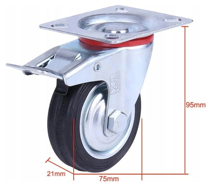 KÓŁKA OBROTOWE 75mm 200kg KOŁA METALOWO GUMOWE ZESTAW JEZDNY WÓZKÓW