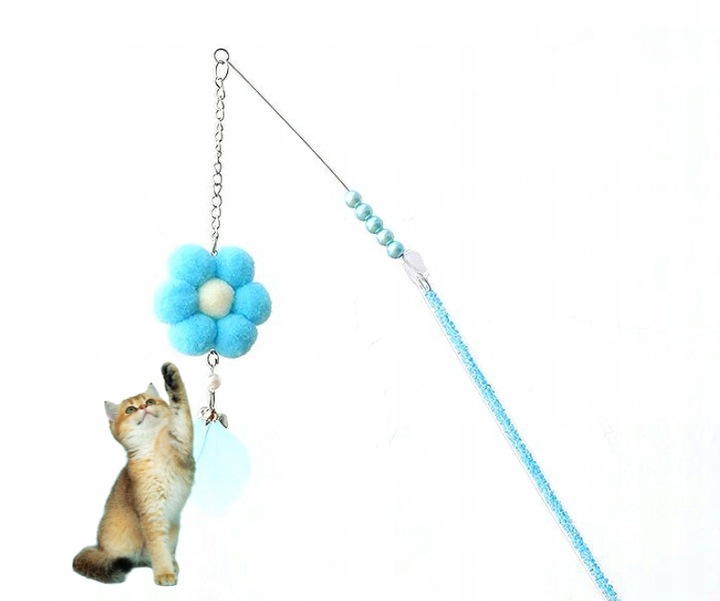 ZABAWKA DLA KOTA WĘDKA piórka kwiat 12 NIEBIESKA