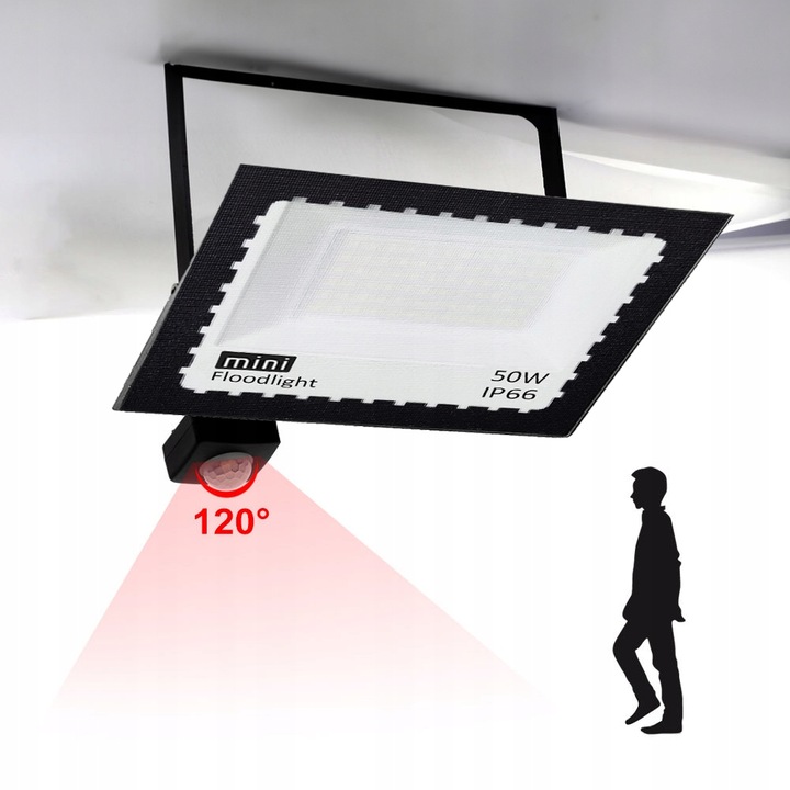 HALOGEN LED 50W NAŚWIETLACZ SLIM CZUJNIK RUCHU ZEWNĘTRZNY DO MAGAZYNU