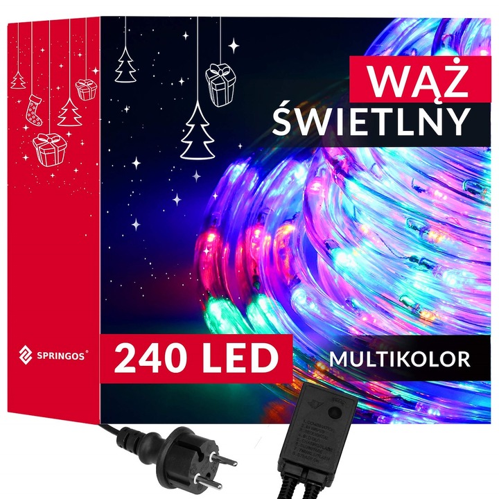 WĄŻ ŚWIETLNY ZEWNĘTRZNY 240 LED LAMPKI CHOINKOWE IP44 10m PROGRAMATOR MULTI