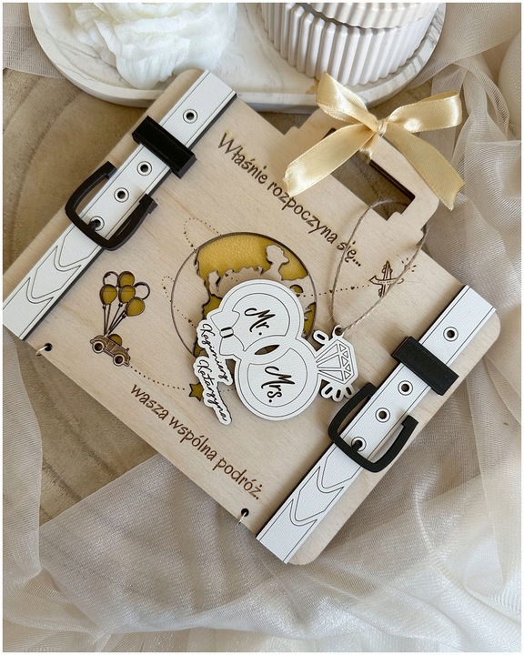 Kartka WALIZKA NA ŚLUB WESELE na pieniądze GRAWER prezent pamiątka