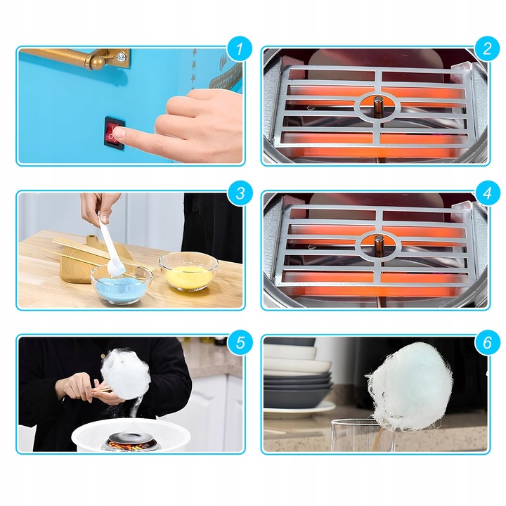 MASZYNA DO WATY CUKROWEJ DOMOWA WATA CUKROWA MASZYNKA WÓZEK + PATYCZKI