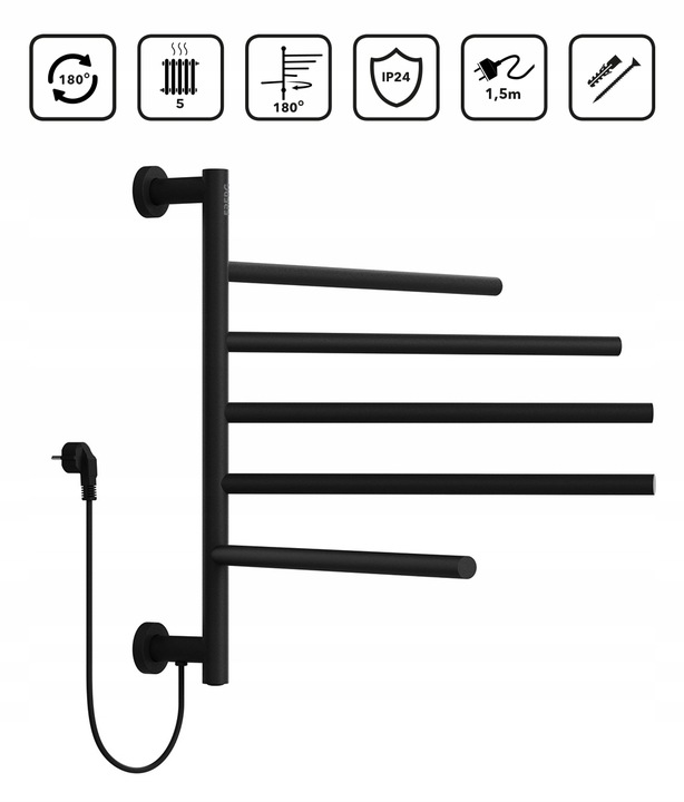 Grzejnik łazienkowy elektryczny EBERG ruchome ramiona 80W ścienny